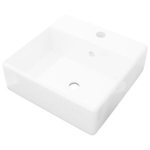 vidaXL Lavabo lujoso cuadrado cer&aacute;mica orificio de grifo 41x41 cm