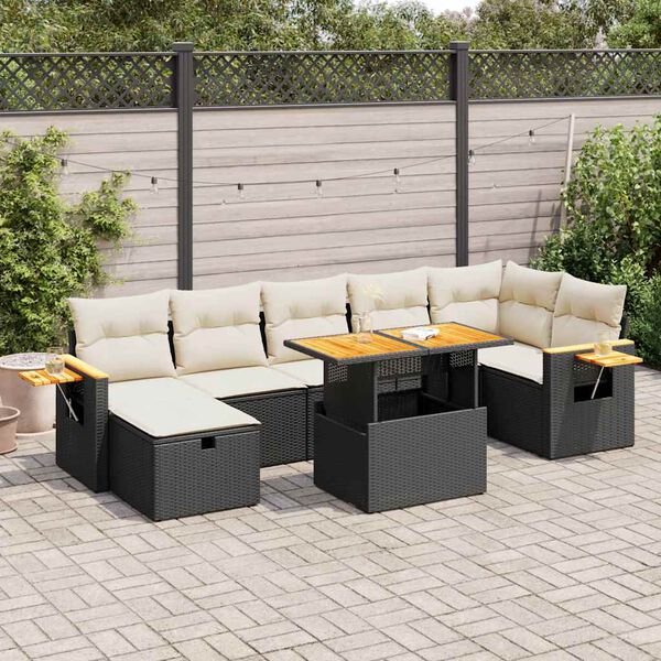 vidaXL Set de muebles de jard&iacute;n 5 pzas y cojines rat&aacute;n sint&eacute;tico negro