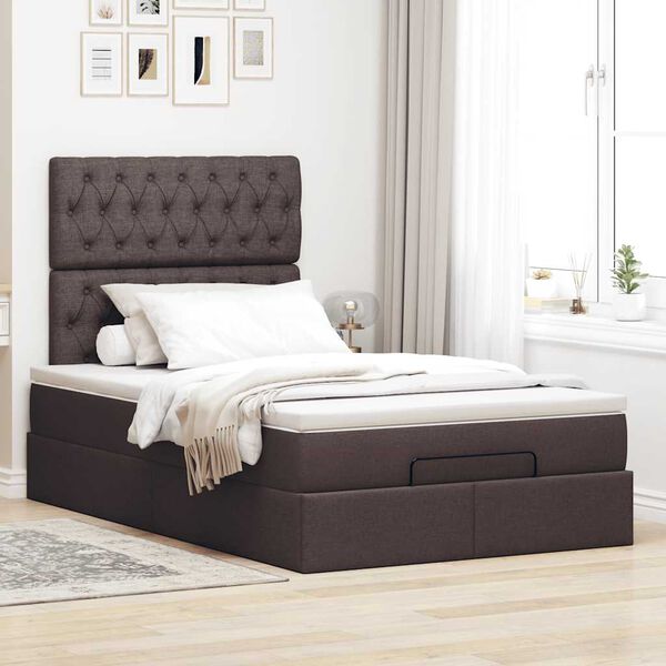 vidaXL Estructura cama otomana colch&oacute;n tela marr&oacute;n oscuro 120x200cm