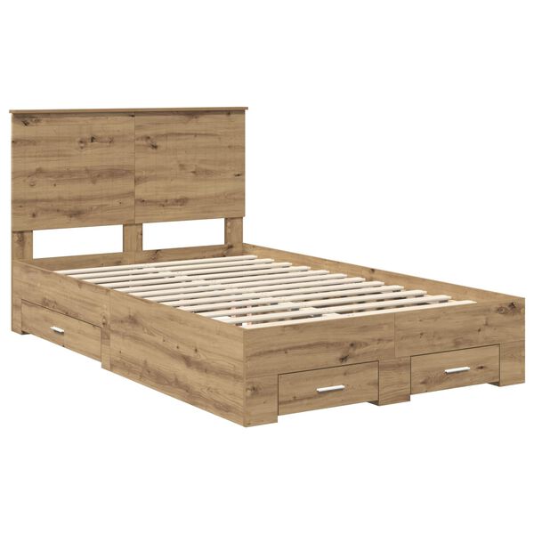 vidaXL Estructura de cama con cabecera Roble artesanal 120 x 190 cm
