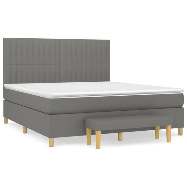 vidaXL Cama box spring con colch&oacute;n tela gris oscuro 180x200 cm