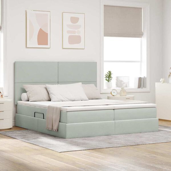 vidaXL Cama con tira de luces LED Gris Claro 200 x 200 cm Terciopelo