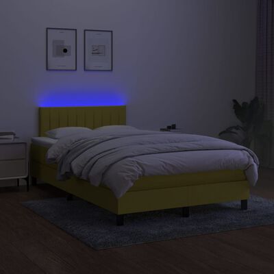 vidaXL Cama box spring con colchón y LED tela verde 120x200 cm