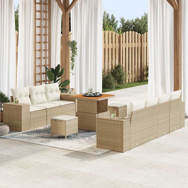 vidaXL Conjunto de sof&aacute; de jard&iacute;n 10 pcs Beige rat&aacute;n sint&eacute;tico