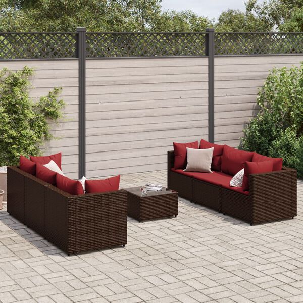 vidaXL Set muebles de jard&iacute;n 7 piezas y cojines rat&aacute;n sint&eacute;tico marr&oacute;n