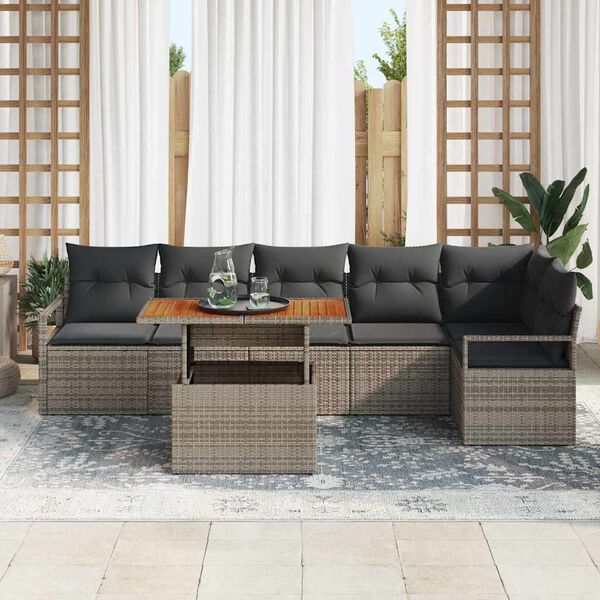 vidaXL Conjunto de Comedor de Jard&iacute;n con coj&iacute;n 7 pcs Gris y marr&oacute;n