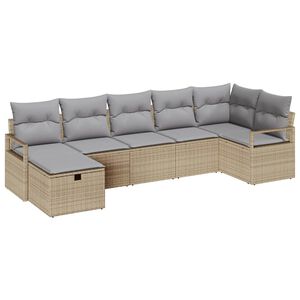 vidaXL Juego de Sof&aacute; 7 uds. Beige y Gris Claro rat&aacute;n sint&eacute;tico