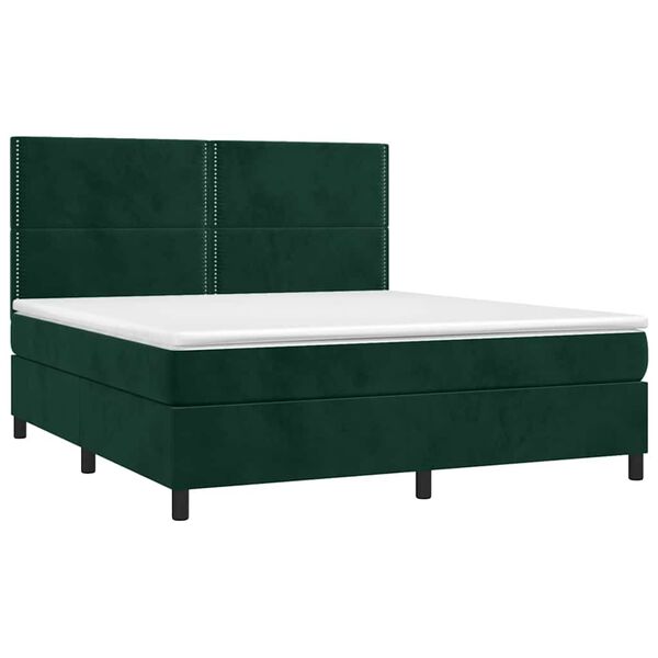 vidaXL Cama box spring colch&oacute;n y LED terciopelo verde oscuro 180x200cm