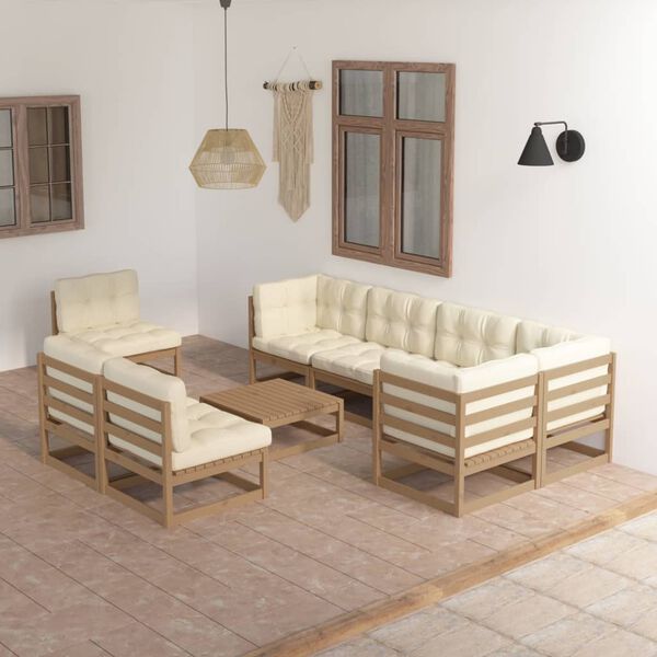 vidaXL Juego de muebles de jard&iacute;n 9 pzas y cojines madera maciza pino