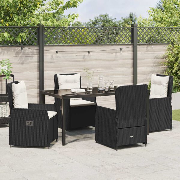 vidaXL Conjunto de Comedor de Jard&iacute;n 5 pcs Negro rat&aacute;n sint&eacute;tico