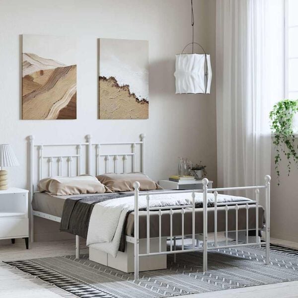 vidaXL Estructura cama sin colch&oacute;n con estribo metal blanco 135x190 cm