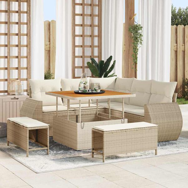 vidaXL Conjunto de sof&aacute; de jard&iacute;n 8 pcs Beige y Crema rat&aacute;n sint&eacute;tico
