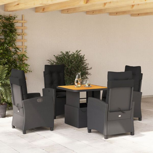 vidaXL Set de muebles jard&iacute;n 5 pzas con cojines rat&aacute;n sint&eacute;tico negro