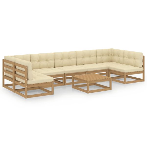 vidaXL Set de muebles de jard&iacute;n 8 pzs cojines madera pino marr&oacute;n miel