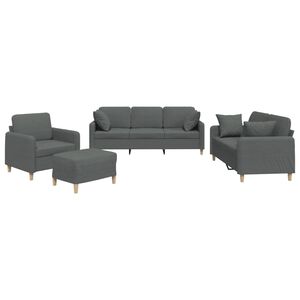 vidaXL Juego de sof&aacute;s con cojines 4 piezas tela gris oscuro