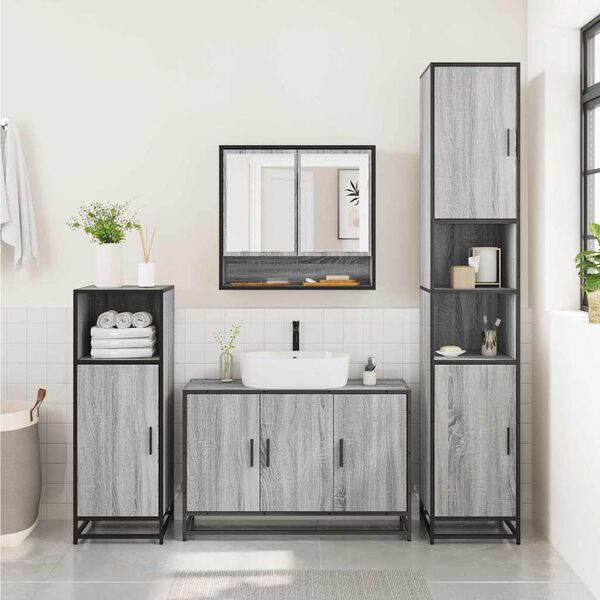 vidaXL Set de muebles de baño 2 pzas madera contrachapada gris sonoma