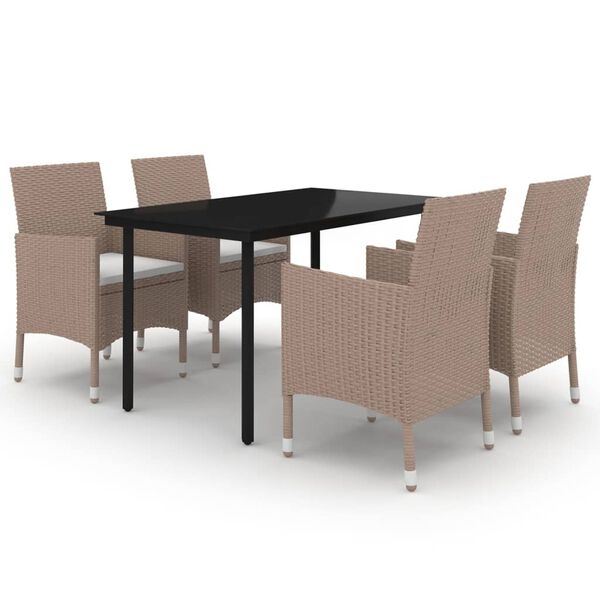 vidaXL Set comedor de jard&iacute;n 5 pzas y cojines rat&aacute;n sint&eacute;tico y vidrio