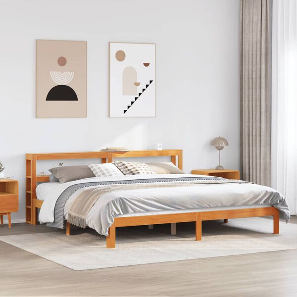 vidaXL Cama sin colchón madera maciza de pino marrón cera 180x200 cm