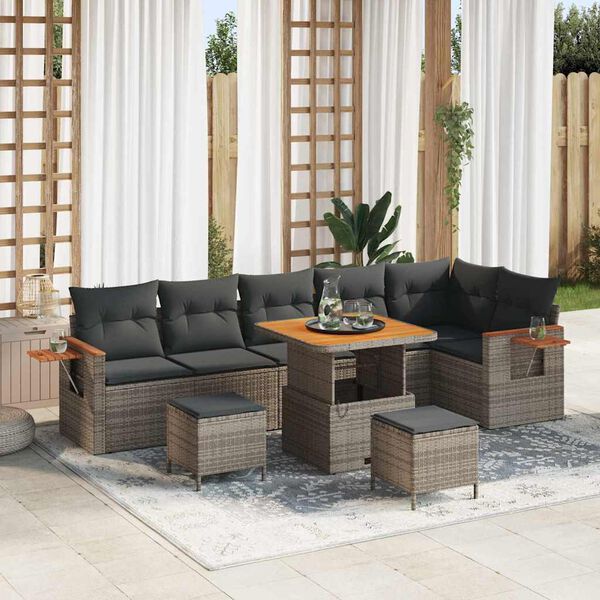 vidaXL Conjunto de sof&aacute;s de jard&iacute;n 11 pcs Gris rat&aacute;n sint&eacute;tico