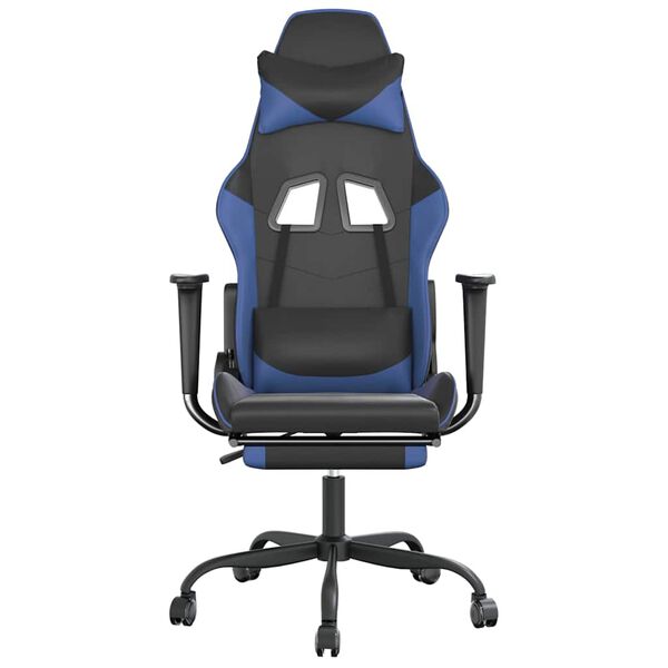 vidaXL Silla gaming de masaje y reposapi&eacute;s cuero sint&eacute;tico negro azul