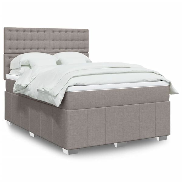 vidaXL Cama box spring con colch&oacute;n tela gris taupe 140x190 cm
