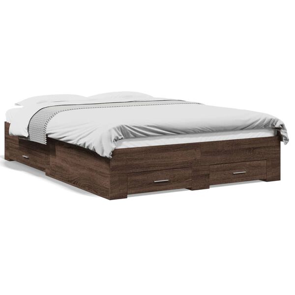 vidaXL Cama con cajones madera de ingenier&iacute;a marr&oacute;n roble 135x190 cm