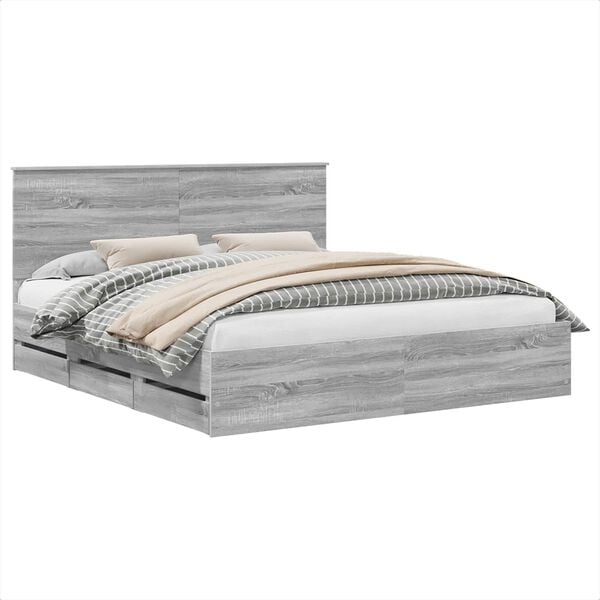 vidaXL Estructura de cama Gris Sonoma 200 x 200 cm Madera Ingenieril