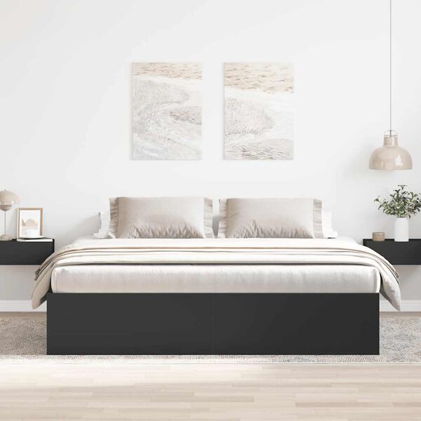 vidaXL Estructura de cama doble sin colch&oacute;n negro 180x200 cm