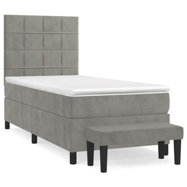 vidaXL Cama box spring con colch&oacute;n terciopelo gris claro 100x200 cm