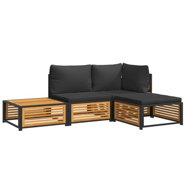 vidaXL Set sofás de jardín con cojines 4 pzas madera maciza de acacia