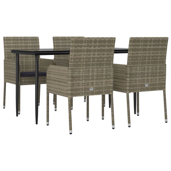 vidaXL Set comedor jardín 5 pzas y cojines ratán sintético negro gris