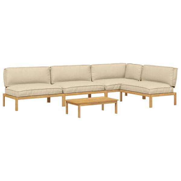 vidaXL Juego de Sof&aacute; con coj&iacute;n 5 pcs Beige Madera de Acacia S&oacute;lida
