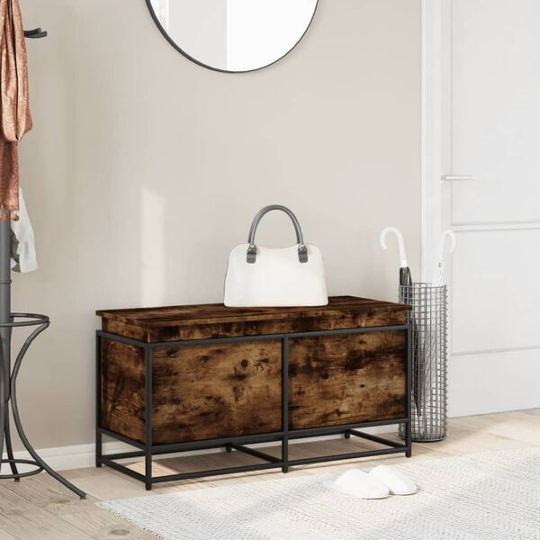 vidaXL Caja de almacenaje con tapa madera roble ahumado 100x40x51,5 cm