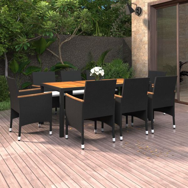 vidaXL Juego de comedor de jard&iacute;n 9 piezas rat&aacute;n sint&eacute;tico negro