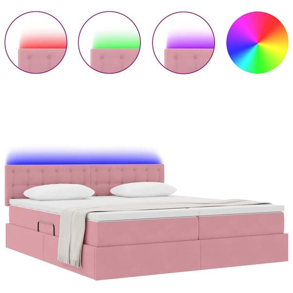 vidaXL Cama con tira de luces LED Rosa 180 x 200 cm Terciopelo