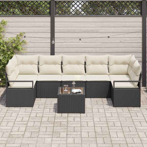 vidaXL Conjunto de sof&aacute; de jard&iacute;n con coj&iacute;n Manual 8 pcs Negro y crema
