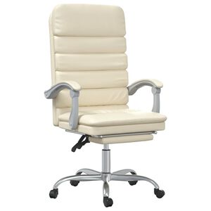 vidaXL Silla de oficina reclinable masaje cuero sint&eacute;tico color crema