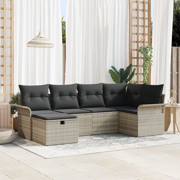 vidaXL Conjunto de sof&aacute; de jard&iacute;n 6 pcs Gris Claro rat&aacute;n sint&eacute;tico