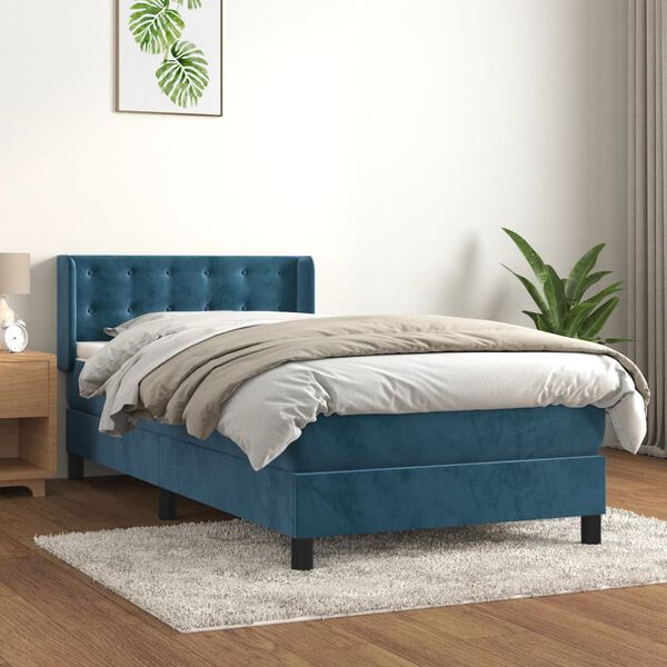 vidaXL Cama box spring con colch&oacute;n terciopelo azul oscuro 80x200 cm