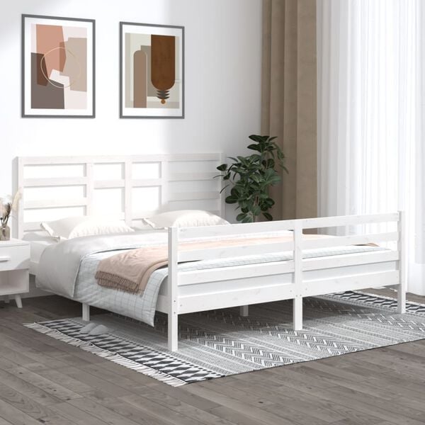 vidaXL Estructura de cama sin colch&oacute;n madera maciza blanco 180x200 cm