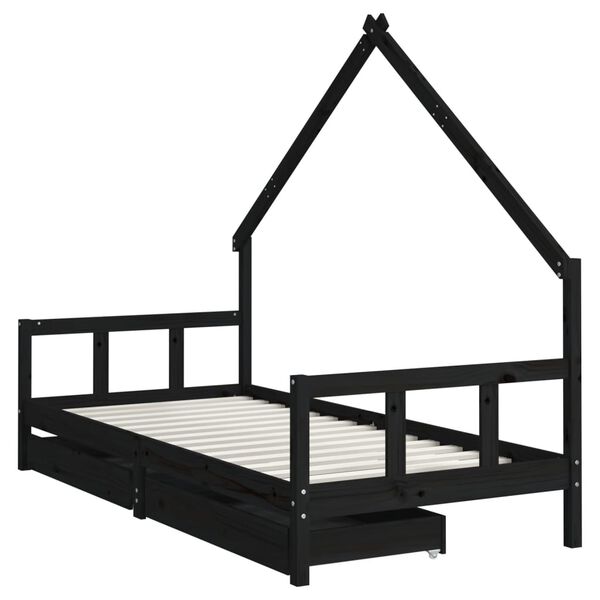 vidaXL Estructura cama infantil y cajones madera pino negro 90x190 cm