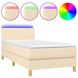 vidaXL Cama box spring colch&oacute;n y luces LED tela color crema 90x190 cm