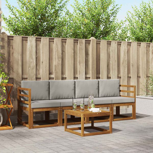 vidaXL Conjunto de sof&aacute;s de exterior 5 pcs Gris Natural y Claro