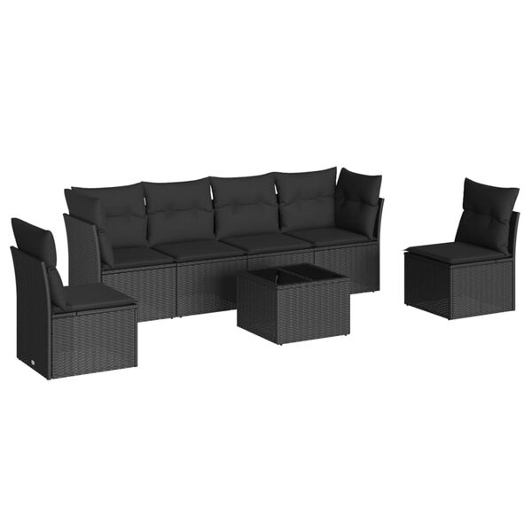 vidaXL Set de comedor de jard&iacute;n 7 pzas y cojines rat&aacute;n sint&eacute;tico negro