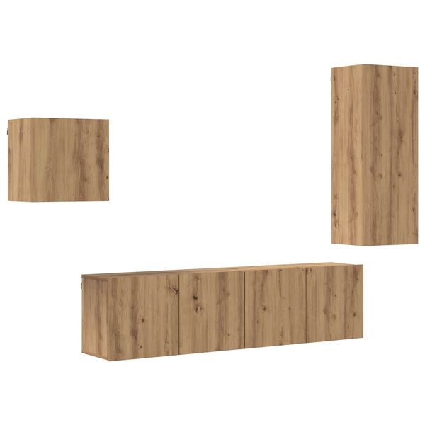 vidaXL Mueble de TV 4 pcs Roble artesanal Madera de ingenier&iacute;a