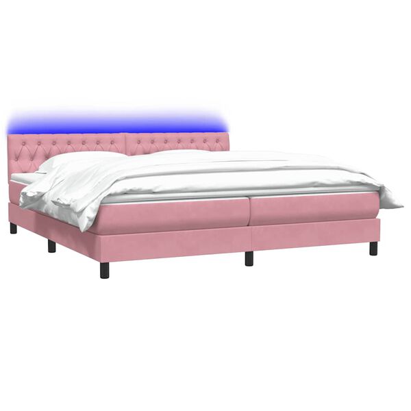 vidaXL Cama box spring con colch&oacute;n y LED terciopelo rosa 180x220 cm