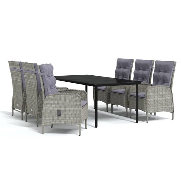 vidaXL Juego de comedor de jard&iacute;n 7 piezas con cojines gris y negro