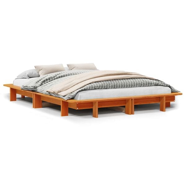 vidaXL Estructura de cama sin colch&oacute;n madera maciza marr&oacute;n 135x190 cm