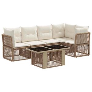 vidaXL Conjunto de sof&aacute;s de jard&iacute;n 6 uds. Beige rat&aacute;n sint&eacute;tico