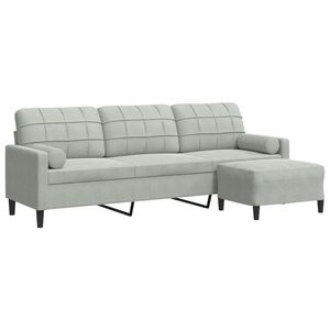 vidaXL Sof&aacute; de 3 plazas con taburete de terciopelo gris claro 210 cm